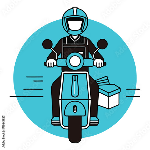 Restaurant food delivery icon scooter rider delivering packages fast service convenience 