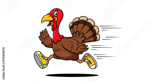 Cartoon turkey running with speed lines isolated on transparent background