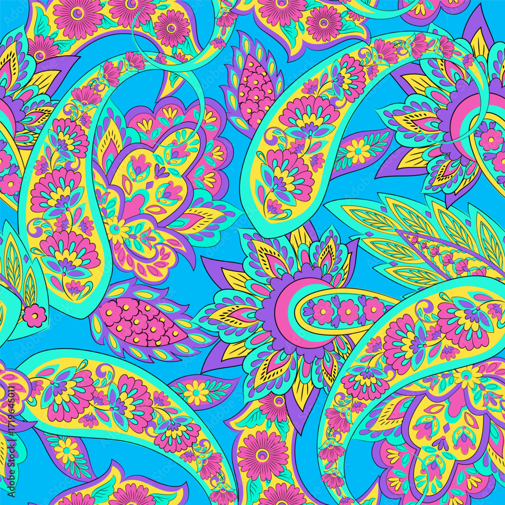 Fototapeta premium Paisley Seamless Vector Pattern. Indian floral motifs for fabric designs