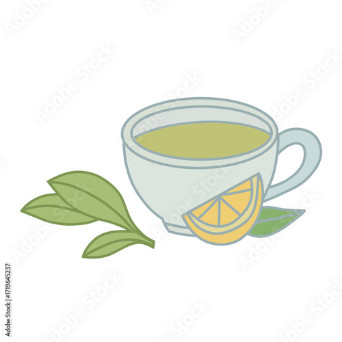 tea cup with lemon and leaves icon
