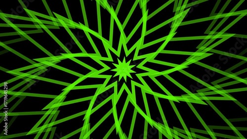 Abstract geometric pattern featuring radiating green lines and arrows against a black background.