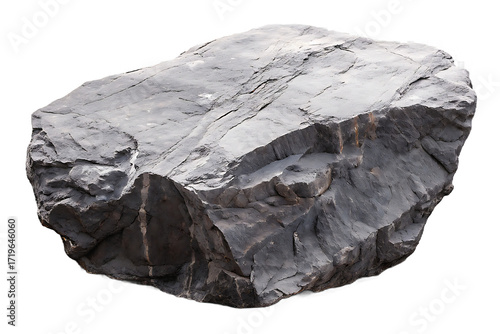 Large dark gray rough rock chunk isolated on a transparent background stone boulder