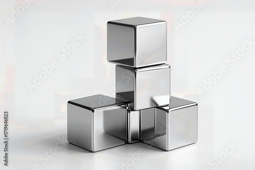 Polished Chrome Cubes Minimal Composition
