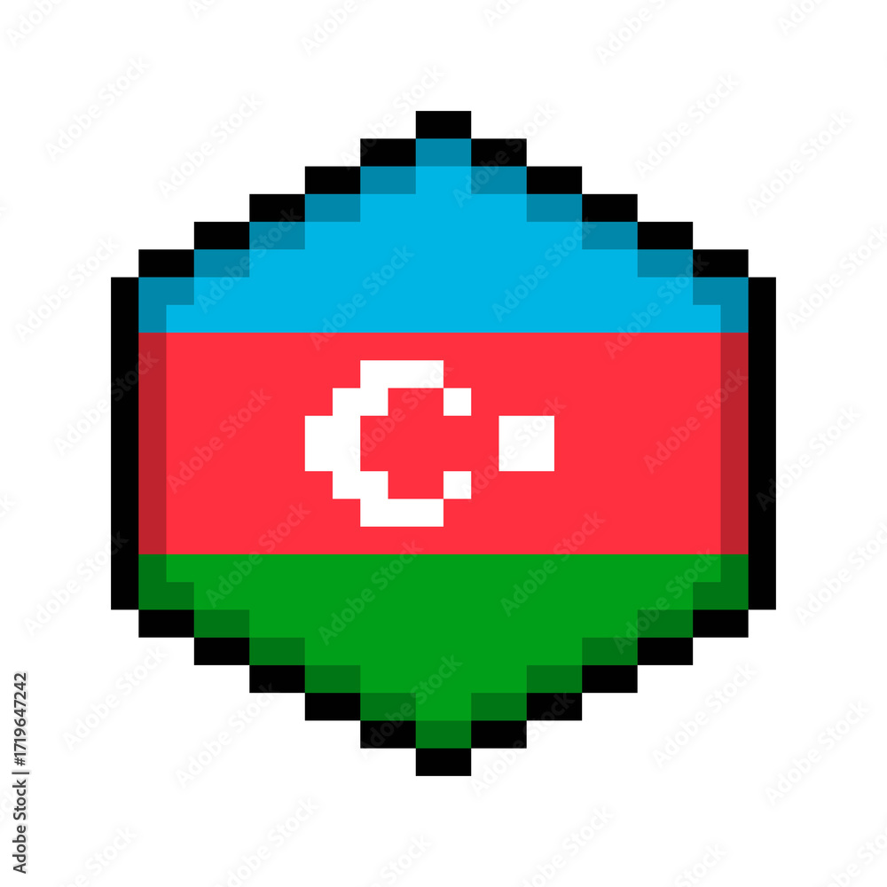Fototapeta premium Azerbaijan Pixel Art Flag Icon in Hexagon Shape.