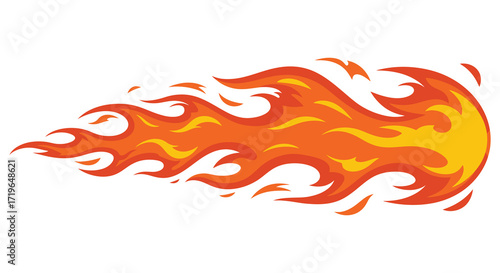 Dynamic fiery flame streak element for energetic designs and explosive visual effects isolated on white background