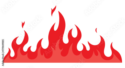 Fiery red flames border element abstract design for heat and energy concepts isolated on white background