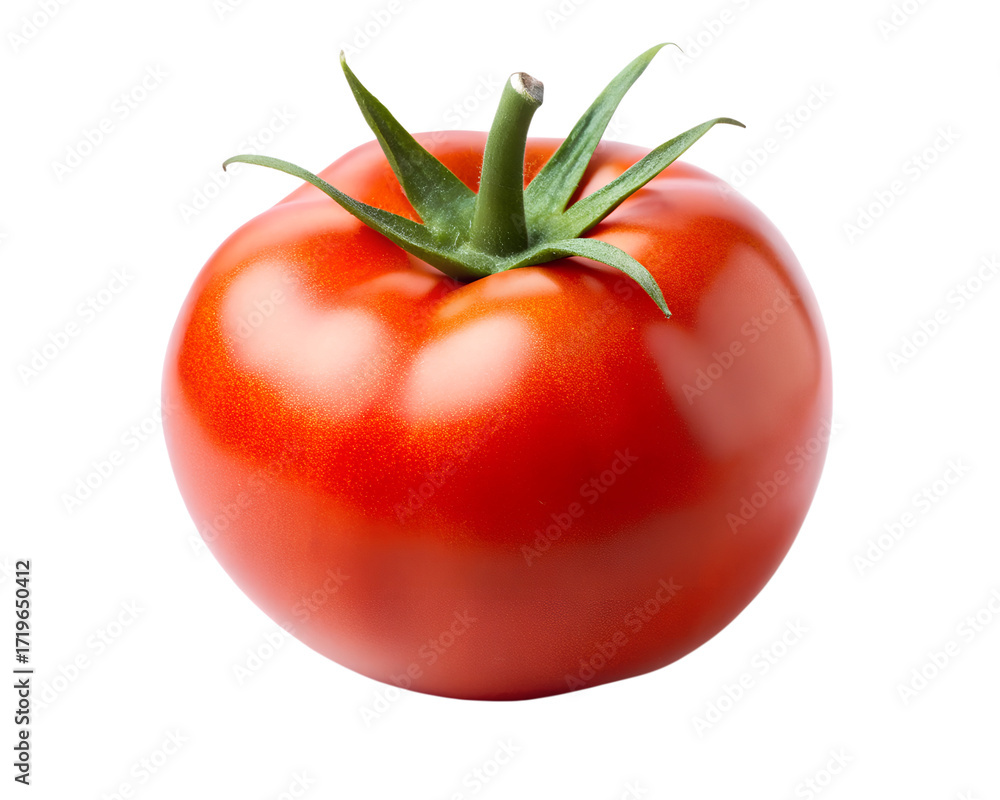 custom made wallpaper toronto digitalA single ripe red tomato with green stem and leaves, isolated on transparent background