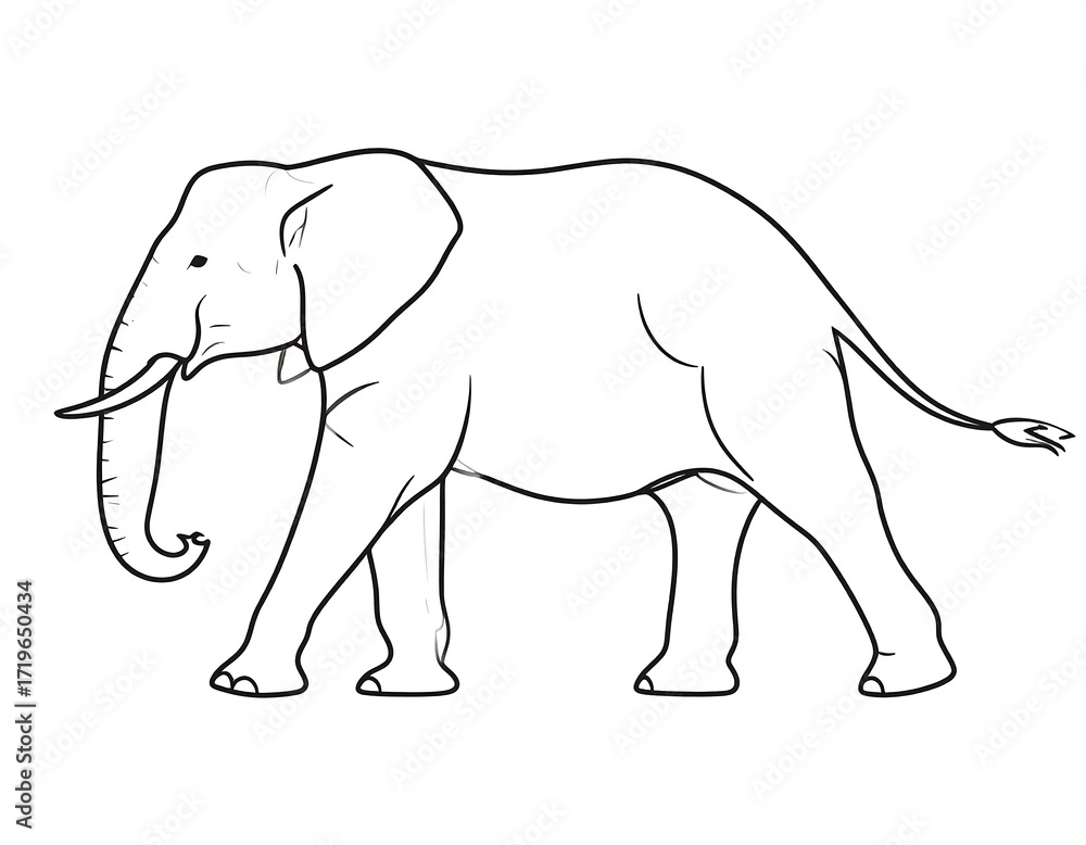 Fototapeta premium Simple black and white line drawing of an elephant