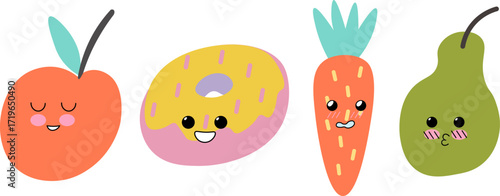 cute food characters in doodle style. Illustrations for stickers website poster decor postcard design mascot