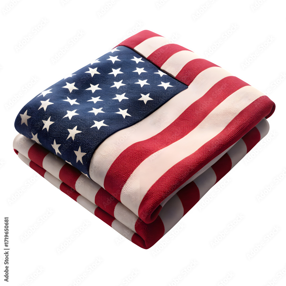 Obraz premium A folded american flag towel with stars and stripes, isolated on transparent background