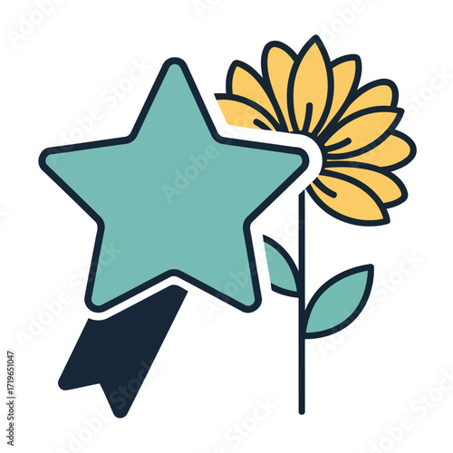 Vector icon showcasing the duality of achievement and nature with a star and sunflower symbol