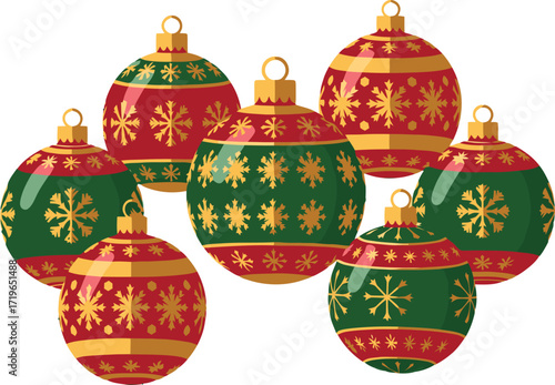 Christmas Cheer Ornate Baubles Adorned with Festive Snowflake and Starburst Designs