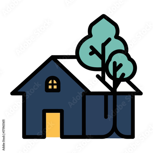 Duality Icon Vector Art of a House Surrounded by Nature and Trees