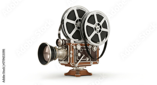 Detailed 3D Render Antique Style Movie Camera Film Equipment on White Background