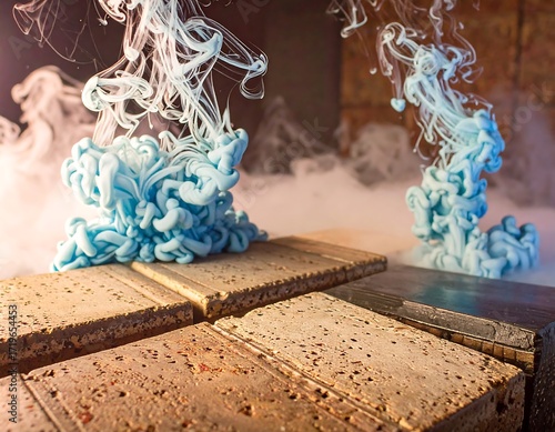 Intricate ink swirling in smoky atmosphere