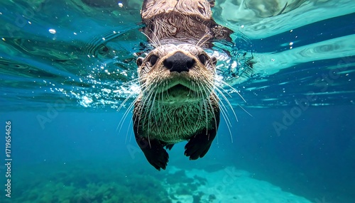 Underwater otter portrait
