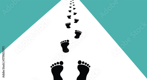 Footprints leading upward on a white path with teal sides path to success isolated on white background