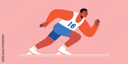 A dynamic illustration of a sprinter poised at the starting line, capturing the energy, focus, and power of athletic competition.
