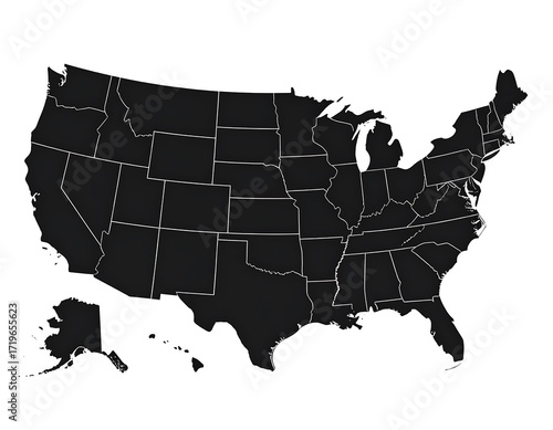 Simple black silhouette map of the USA
