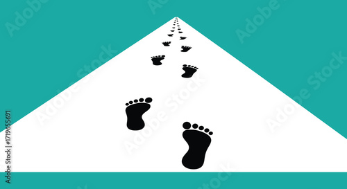Footprints leading forward on a path towards a bright future path isolated on white background