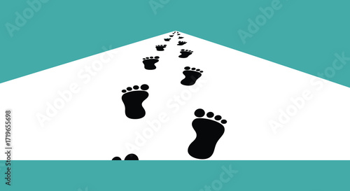 Footprints path leading towards horizon symbolic journey and future steps visual representation isolated on white background