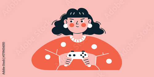 A woman engrossed in gaming, her hands expertly holding a controller, a focused expression on her face, set against a clean background, a perfect illustration of digital leisure.