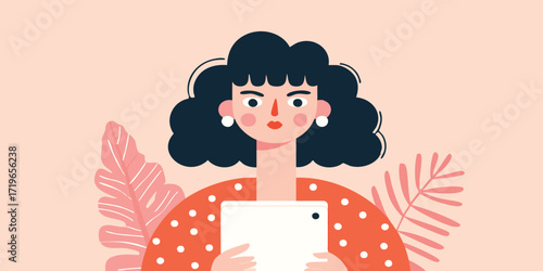 A stylish individual thoughtfully engages with a digital tablet, showcasing a blend of modernity and elegance. The composition creates a sense of refined design and thoughtful engagement.