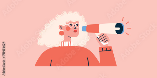 A thoughtful individual peers through a telescope, her face reflecting anticipation. A captivating illustration symbolizes foresight and strategic vision.