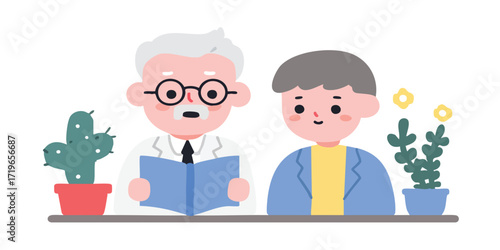 A Warm Encounter: Two Individuals in an Uplifting Illustration, Depicting the joy of reading and the bonds of friendship in a lively and endearing scene.