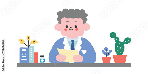 A kind doctor's illustration in a welcoming office, a visual representation of healthcare and expertise. 
