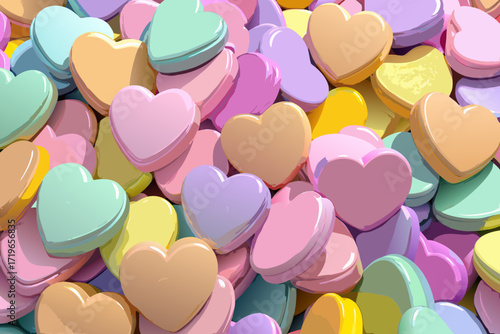 A Pile of Pastel Colored Heart Shaped Candies on a White Background candy colorful