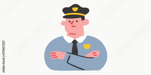 A determined law enforcement officer, radiating authority and approachability, ready to serve and protect. This image represents security, justice, and community safety.