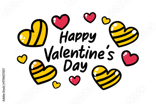 Cute Bee Hearts Valentine's Day Border on White Background love