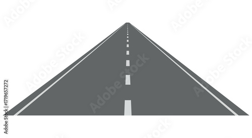 Perspective view of a divided highway with lane markings leading to the horizon isolated on white background