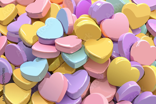 Pile of Pastel Heart Shaped Candies on White Background candy pink