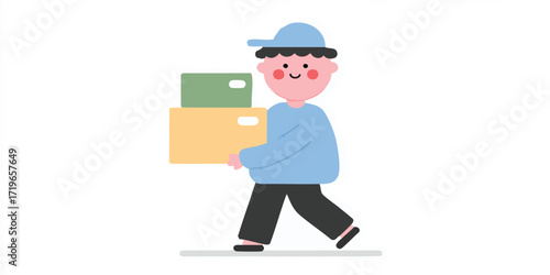 A cheerful delivery person joyfully transports packages, capturing the essence of reliable service. 