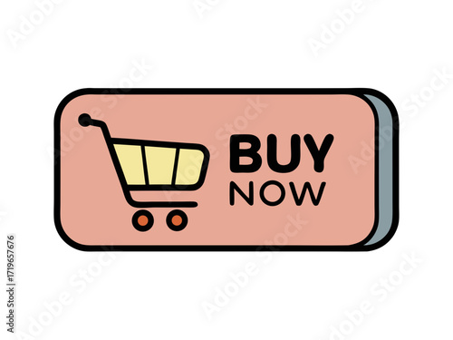 Simple shopping cart icon with buy now text on peach background buy now button ecommerce