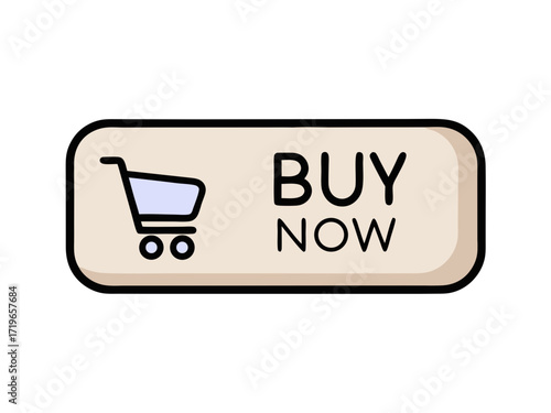 Simple beige button with shopping cart icon and buy now text commerce