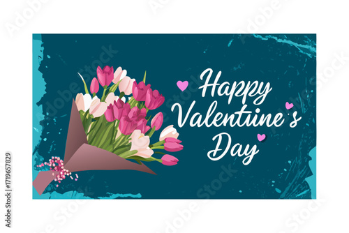 Vibrant Pink and White Tulips Bouquet Happy Valentines Day Greeting Valentine's Day