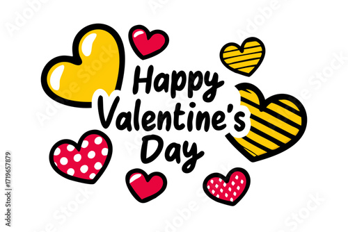 Vibrant Yellow and Red Hearts with Patterns on Transparent Background love valentine