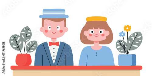 A charming cartoon couple, ...