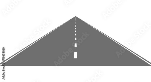 Perspective view of asphalt road with lane markings leading towards horizon isolated on white background
