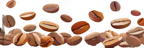 flying coffee beans on white background vector graphic design