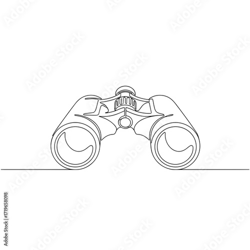 Single line binoculars drawing in black on transparent background minimalist style, ideal for adventure and exploration themes, for editorial and product concept
