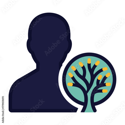 Duality Icon Vector Silhouette with Connected Network Tree Symbolizing Human Connection