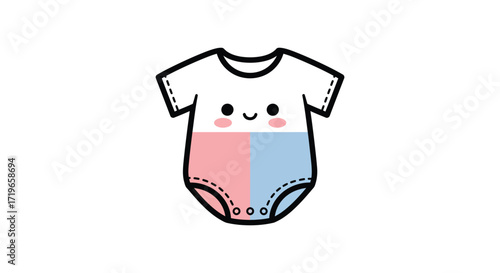 Adorable cute baby onesie with happy face gender reveal pink and blue colors isolated on white background
