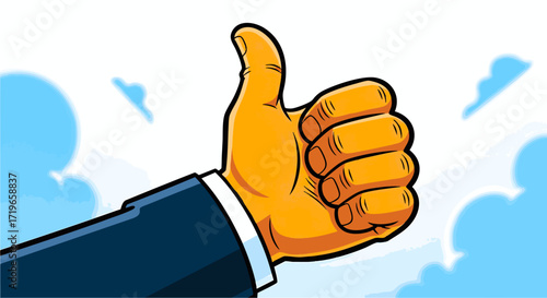 Positive gesture of thumbs up, approval, like, and success hand sign in cartoon style