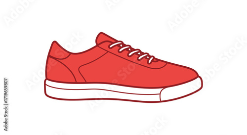 Vibrant red sneaker with white soles a stylish piece of footwear for everyday use isolated on white background