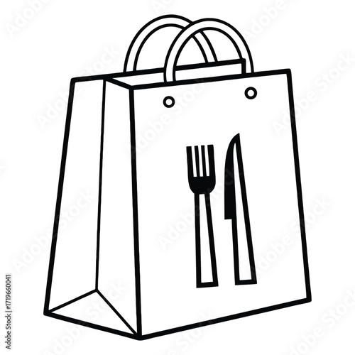 Restaurant food delivery bag icon with fork and knife symbol for online ordering 