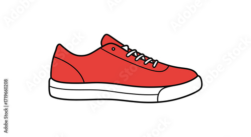 Bright red canvas sneaker side view clean simple drawing for fashion and lifestyle isolated on white background
